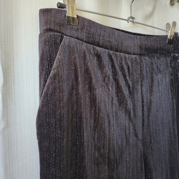 Vince Camuto Black Silver Metallic Pin Striped Wide Leg Straight Pants Size 14 - Picture 5 of 9